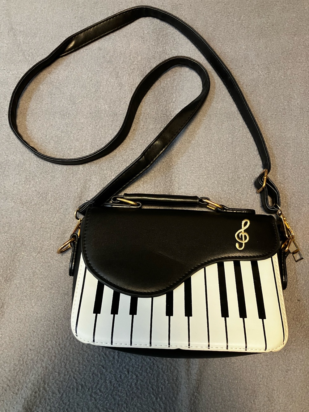 NWOT Black & White Piano Keyboard Crossbody Bag with Treble Clef Accent